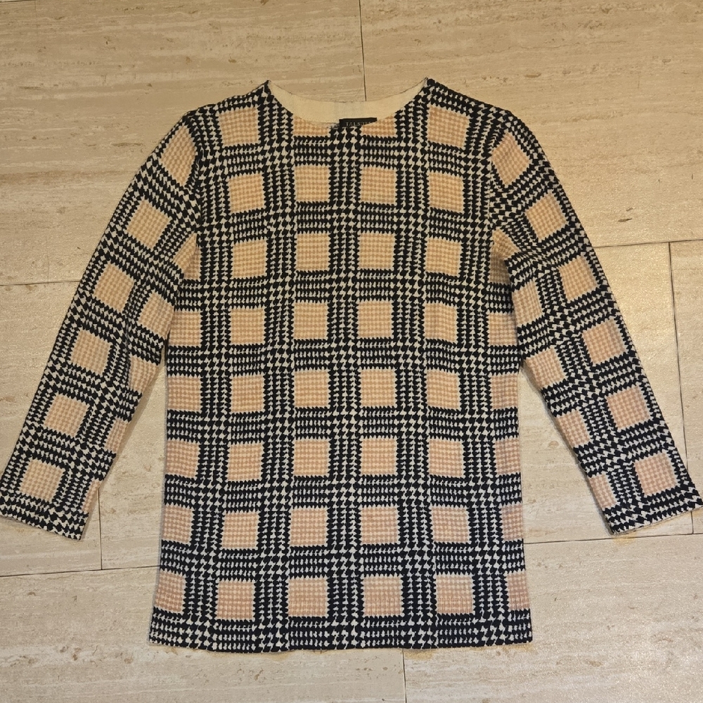 Talbots Tan/Black Patterned Lightweight Pure Merino Wool Sweater